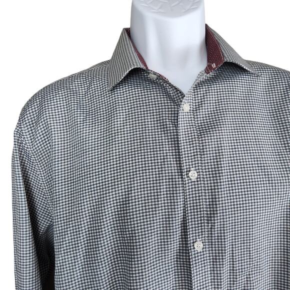 Nicole Miller Shirt Mens Size Large Black & White Check Button Up Dress Shirt - Picture 5 of 10